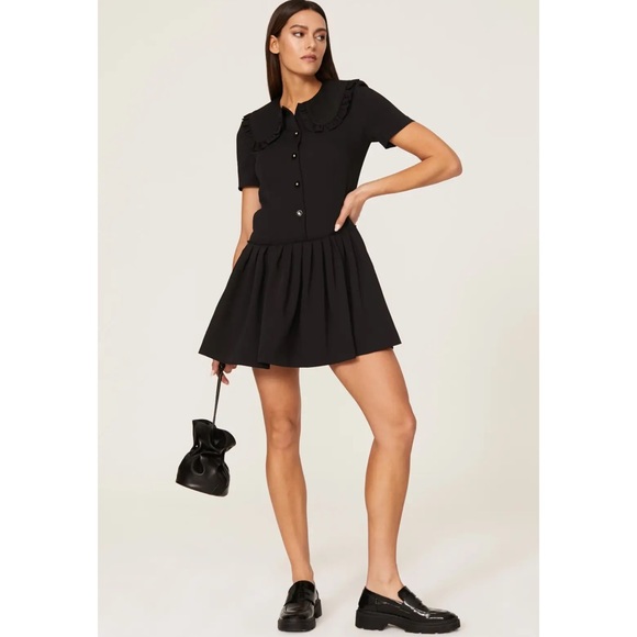 NWT Sandro Black Short Dress with Large Ruffled Peter Pan Collar - Picture 5 of 16